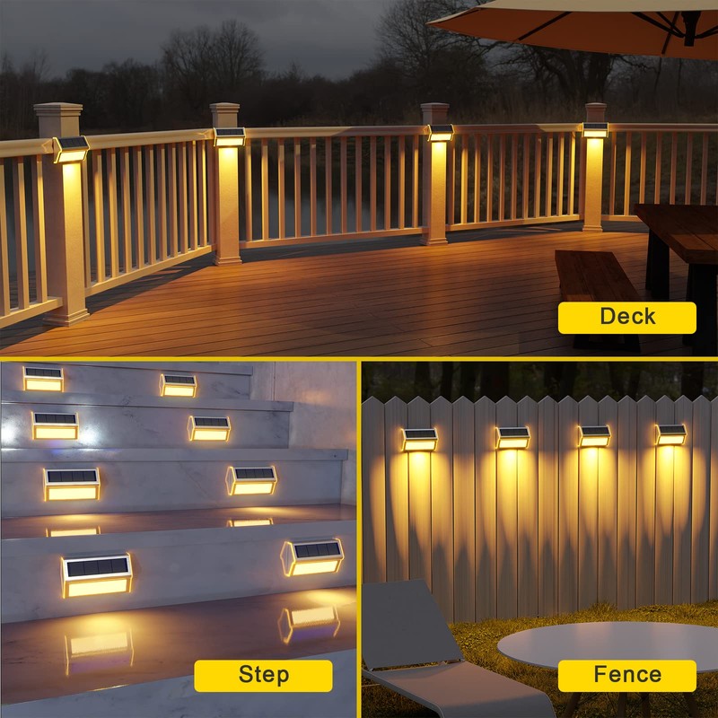 ROSHWEY Solar Deck Lights, 6 Pack 30 LED Stainless Steel