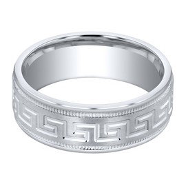 PEORA Men's 7mm Solid 925 Sterling Silver Greek Key Milgrain Wedding Ring Band, Brushed Matte, Comfort Fit Size 11, Durable, Sleek, Sturdy Men's Wedding Band, w/Wedding Ring Box w/Jewelry Box