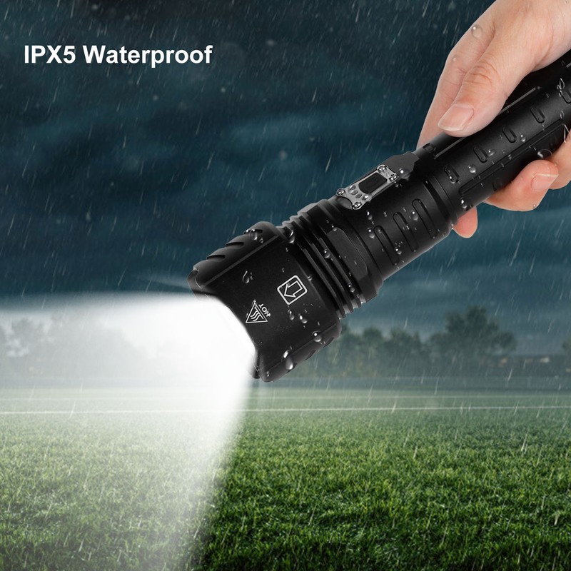 XHP90 Telescopic Zoom Flashlight Waterproof Electric Torch USB Charging for