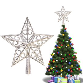 Plastic Christmas Tree Topper, Star Christmas Tree Topper, Christmas Tree Topper Star, Christmas Tree Topper for Christmas, Festival, Party, Home, 20 cm, Silver