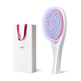 Wavewave EMS Hair Brush, Ion Care, Red LED, Smooth Hair, Cushion Brush, Comb, Birthday, Women, Wife, Girlfriend, Gift (White, Gift)