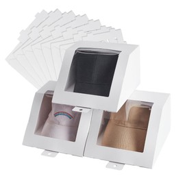 AHANDMAKER 10 Pcs White Hat Storage Box, Foldable Cardboard Gift Storage Boxes with Clear PVC Window, 7.8" x 7.8" x 4.7" Storage Containter for Baseball Hat Display Case Holder