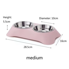 Angeer Double Dog Bowl, Stainless Steel Double Bowl, Anti-slip, Anti-spill And Removable (M, Pink)