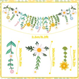 Easy Joy Flower Garland, Wildflower Decorative Banner, Flowers in Many Colours, Banner, Daisy Garland for Baby Room, Garden Party, Spring Decor, Children's Birthday, Wedding, Baby Shower