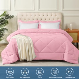 JOLLYVOGUE 5-Piece Queen Comforter Set With 2 Pillows - Ultra-Soft Bedding for All Seasons, Luxury Bed in a Bag With Pillow Shams, Pink