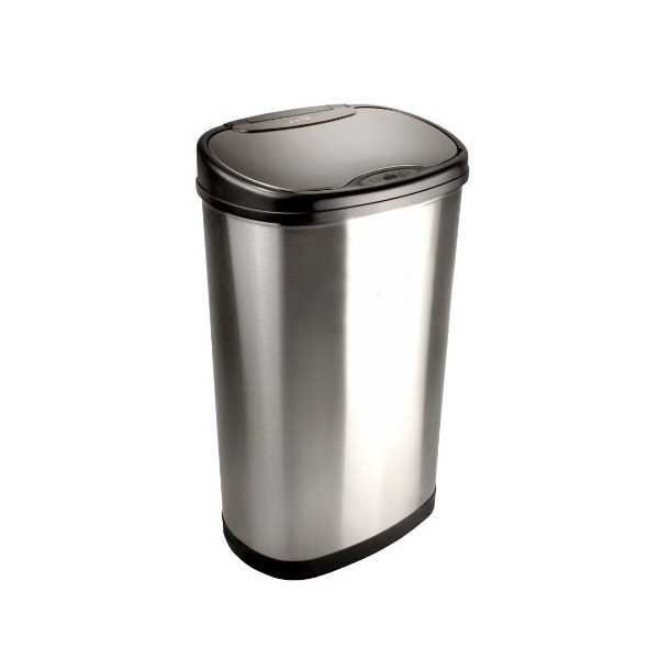 Ninestars DZT-50-13 Automatic Touchless Motion Sensor Oval Trash Can with Black Top, 13 gallon/50 L, Stainless Steel