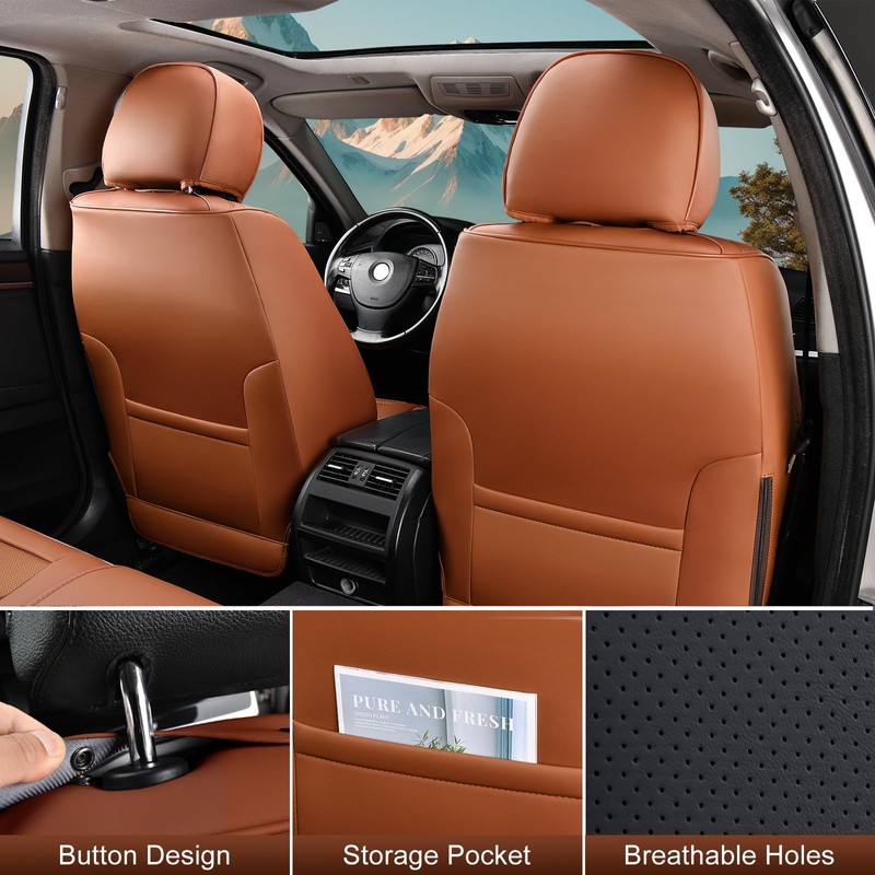 TIEHESYT Leather Car Seat Covers Full Set with Lumbar Support,