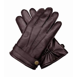 Dents Men's Leather Wool Knit Lined Strap & Stud Gloves, Brown, Medium