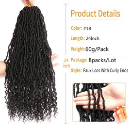 Faux Locs Crochet Hair Extensions Soft Locs Crochet Braids Hair Extensions Braiding Hair Goddess Locs Crochet Hair (24 Inch (Pack of 8), 1)