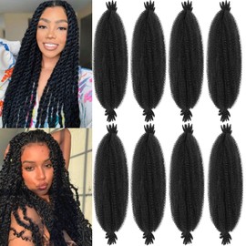Springy Afro Twist Hair 24inch Marley Twist Braiding Hair 8 Packs Pre Separated Wrapping Hair for Soft Locs Kinky Twist Crochet Hair for Women (1B, 24Inch (Pack of 8))