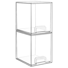 Vtopmart - Cajones de almacenamiento apilables transparentes de 19.3cm de alto, paquete de 2 contenedores organizadores de plástico para cuidado de la