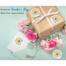BIZIBAFF Thank You Teacher Stickers - 48PCS Teacher Appreciation Week Labels Stickers 1.5" Rainbow Best Teacher Gifts Tags Waterproof Self-Adhesive End of Year Teacher Appreciation Party Decorations