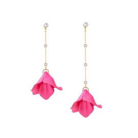 TOFBS Earrings for Women Rose Flower Pendant Pearls Tassel Long Earrings S925 Sterling Silver Hypoallergenic Cubic Zirconia Dangly Drop Boho Statement Petal Earrings Pink