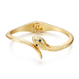 Caiguoer Gold Snake Adjustable Bracelet for Women, Emerald Eyes Snake Bracelets, Metal, Metal