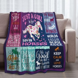 Horse Blanket Gift for Girls Women Plush-Just A Girl Who Loves Horses Comfy Throws Cowboy Western Lightweight Sheet Soft Fleece Cozy for Sofa Couch Bed Room Birthday Decor Bed Travel 50x40in