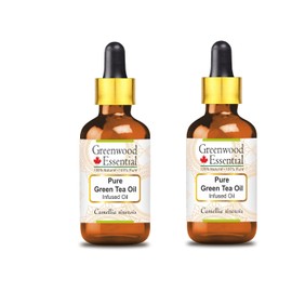 Greenwood Essential Pure Green Tea Oil (Camellia sinensis) with Glass Dropper Infused (Pack of Two) 100ml X 2 (6.76 oz)