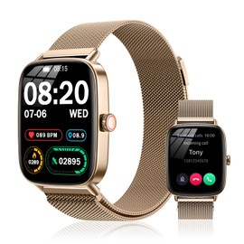 Smart Watch for Women(2 Bands), 1.85" HD Fitness Tracker Screen with Call Function, IP68 Waterproof, 100+ Sport Modes, Blood Oxygen Monitor/Heart Rate/Sleep Monitor, iOS Android Compatible (Gold)