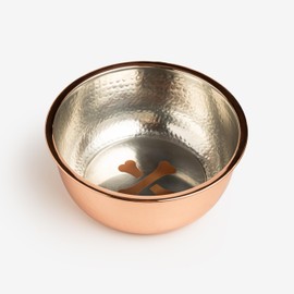 Hammered Copper Pet Bowl with Tin Lining, Small and Large Sizes, Luxury Style Premium Dog and Cat Dishes (Large)