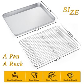 16 Inch Baking Sheet and Rack Set, P&P CHEF Stainless Steel Baking Cookie Sheet Pan with Grid Rack for Cooking/Roasting/Cooling, Oven & Dishwasher Safe, Healthy & Durable