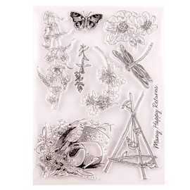 arriettycraft Many Happy Returns Flowers Daisy Bird Campanula Butterfly Dragonfly Clear Stamp for Card Making Decoration and DIY Scrapbooking