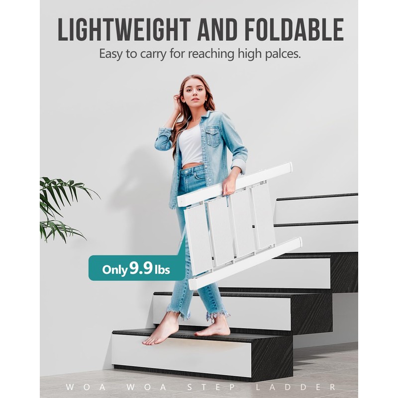 WOA WOA 4 Step Ladder, Foldable Step Stool, Aluminum Lightweight