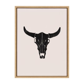 Kate and Laurel Sylvie Western Skull Framed Canvas Wall Art by Honey Island Studio; 18x24 Natural; Western Cowboy Art for Wall