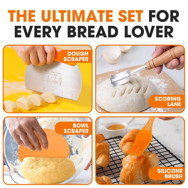 Cheer Collection Bread Proofing Basket Set- Sourdough Starter Kit with