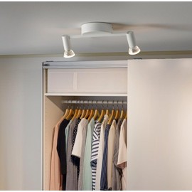 Track Light Fixture with 2 Adjustable Spotlights, Minimalist White Design Perfect for Hallway, Kitchen Island, Closets Conforms to UL and CSA Standards.