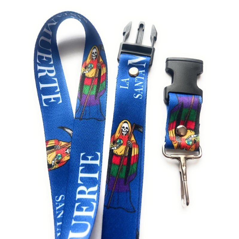 Black Santa Muerte Keychain Lanyard (Blue)