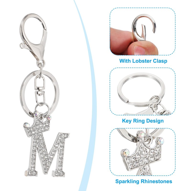 [PATIKIL] Initial Letter Keychain 2pcs Letter M Crown Desert Charm