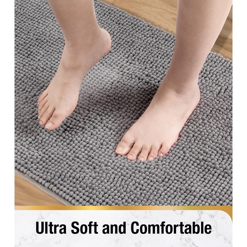 HITSLAM Chenille Bath Mat, Non Slip Bathroom Mat, Super Absorbent