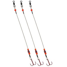 TOOTH SHIELD TACKLE Tungsten Weighted Ice Fishing Tip Up Leader/Rig (90 lb) / (1/8 oz) Ice Fishing Sucker Walleye Pike Musky Predator Rig (3 Pack) [Camo/Red Tungsten/Red Bead] (Hook Size: 6)