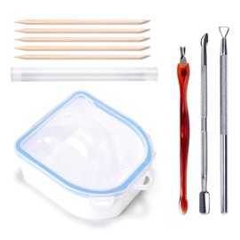 siyuwuro Nail Soaking Bowl 9Pcs Acrylic Gel Nail Polish Remover Kit Acetone Nail Polish Remover Bowl with Cuticle Pusher, Triangle Peeler, Orange Wood Cuticle Stick Nail Art Supplies (Blue)