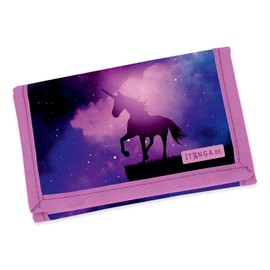 itenga Children's Wallet - Wallet and Neck Pouch - with Velcro Fastening, Drawstring Strap, Note Compartment and Coin Compartment Viewing Window for Girls and Boys, Design: magical unicorn, Classic