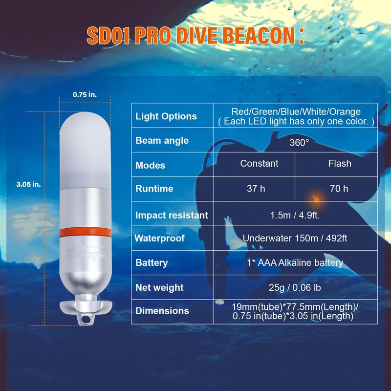 ORCATORCH SD01PRO Upgraded Bright Dive Signal Light, Submersible Beacon Mini