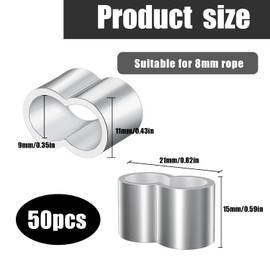 DBALL Pack of 50 Aluminium Crimping Loop Preformed Double Sleeves Press Clamps Wire Rope Choke Clamps for 8 mm Expander Rope and Rubber Rope Tarpaulin Rope