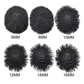 Right Hair Afro Toupee For Black Men Kinky Curly Human Hair Units For Black Men PU Injection Afro Hair Piece African American Men Weave Hair Unit Black Men #1B Off Black 8X10 6mm Wave