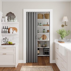 SmartStandard 48" x 80" Accordion Doors Interior, PVC Accordion Folding Doors for Doorway, Include Door, Mounting Hardware and Handle, Double-Layer for Closet Bathroom Basement, White Ash