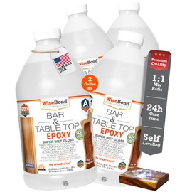 WiseBond Table Top Epoxy Resin 2 Gallon Kit, Made in USA Food Safe Bubble Free, Anti-Yellow UV Resistant, Clear High Gloss, 2 Part 1:1 Mix Ratio, DIY Bar Tops, Countertop Surface Coating