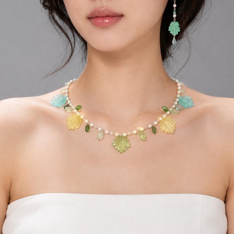 100 Pack Green Leaf Beads for Jewelry Making Leaf Crystal