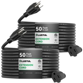 PLUGTUL 2-Pack Extension Cord 50 FT, 16/3 Outdoor Extension Cord Waterproof, Heavy Duty 3 Prong Extension Cord Black, 13A 1625W SJTW, ETL Listed, Great for Garden and Home
