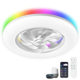 Orison Ceiling Fan with Light- 22.4 in Smart Low Profile Ceiling Fans with Alexa/Google Assistant/App Control 6 Speed Color Changing Ceiling Fan LED-RGB Back Ambient Light