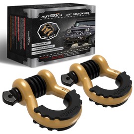 AUTMATCH D Ring Shackle 3/4" Shackles (2 Pack) 41,887Ibs Break Strength, Clevis Shackle with 7/8" Screw Pin and Shackle Isolator Washers Kit for Tow Strap Winch Off Road Vehicle Recovery, Gold