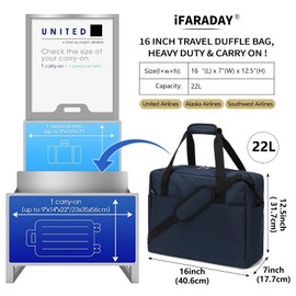 iFARADAY Carry on Duffle Bag for Travel - 16x7x12.5 Airline Approved Personal Item Travel Bag with Shoulder Strap for Men and Women (Navy Blue)