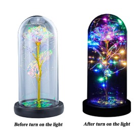 INOGIH Galaxy-Artificial Rose-Flowers-Forever Enchanted Rose with Colorful LED Light in Glass Dome for Romantic Gifts on Valentine's Day,Anniversary