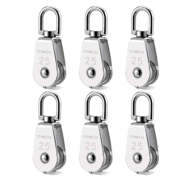 BNYZWOT Stainless Steel Wire Rope Crane Pulley Block M25 Lifting Crane Swivel Hook Single Pulley Block Hanging Wire Towing Wheel 6Pcs