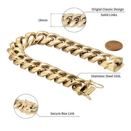 GOLD IDEA JEWELRY Hip Hop 14K Cuban Link Chain 5 Times Real Gold Plated Heavy Solid 8mm-18mm Miami Cuban Link Chain Stainless Steel Necklace or Bracelet for Men, 8.5 Inch, Stainless Steel