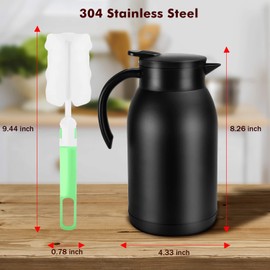Stainless Steel Thermal Coffee Carafe Dispenser, Unbreakable Double Wall Vacuum Thermos Flask Large Capacity 40oz 1.2L Water Tea Pot Beverage Pitcher for Summer Iced Cold Coffee (Black）