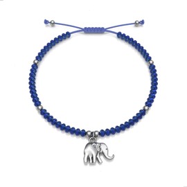 Agálea | Pulsera con dije de Elefante de plata ley 925 y cristales austriacos rojos, negros y azules, ajustable para mujer (Azul)