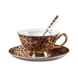 Eplze® YBK Tech Euro Style Bone China Cup& Saucer Set, Ceramic Tea Coffee Cup for Home Kitchen Wedding (Leopard Pattern)